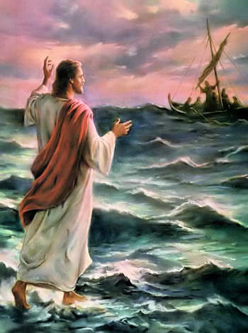 Christ walking on the water and calming the sea.