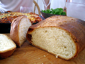 Two loaves of freshly baked italian bread.