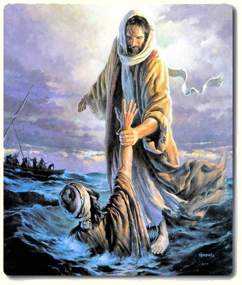 Jesus rescuing a drowning man.