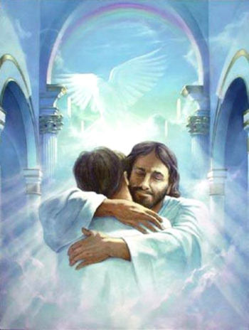 Jesus giving a hug.
