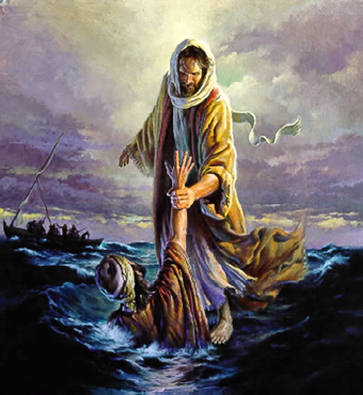 Christ walking on water and rescuing Simon Peter.