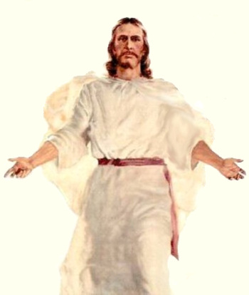 Picture of Jesus standing, with open arms.