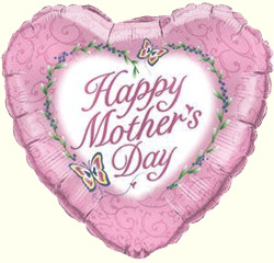 Pink Mother's Day heart with a Happy Mother's Day message.