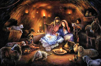 Nativity scene in a cave.