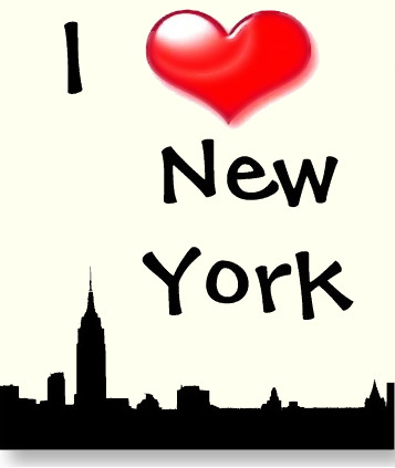  'I Love New York' message, with a shadow skyline image.