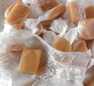 A box of delicious looking hand-wrapped caramels.