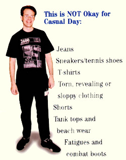 Man posing with rules for casual day at work.