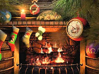 Christmas fireplace scene.