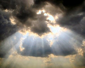 Clouds, light rays.