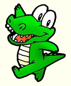 Drawing of a cute little green crocodile.