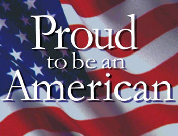 American flag with: 'Proud to be an Amercian' message.