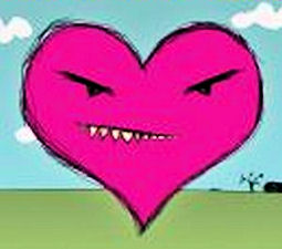 Angry looking pink heart.