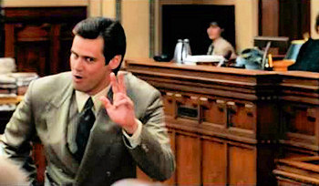 Lawer in a court room pleading his case to the jury.
