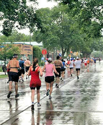 Marathon race in the rain.