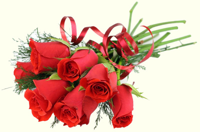 Long stem red roses with a bow.