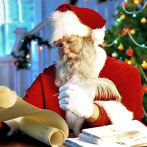 Santa Claus reading a letter.