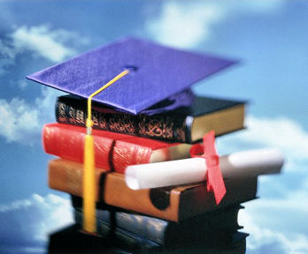 School books and graduation cap.